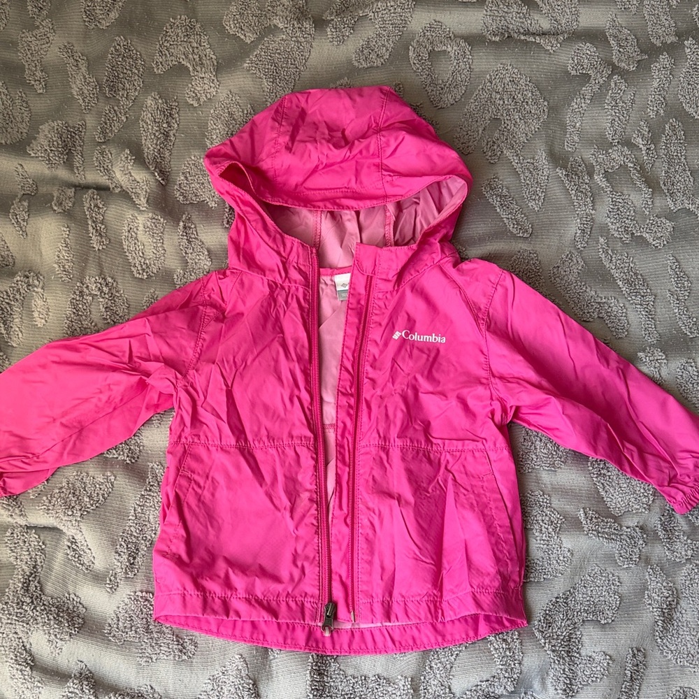 Columbia Bright Pink Hooded Kids Rain Jacket